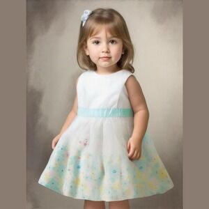 OshKosh b'Gosh Girls Dress Size 9 Mo Easter‎ Dress Floral Bloomers Blue Yellow